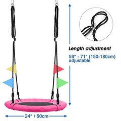 24″ Kids Tree Swing – Outdoor Small Saucer Swings with 900D Oxford Pink