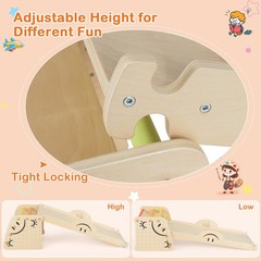 Wooden Climbing Toy Triangle Climber Set of 2 w/Seesaw Dual-sided Ramp Indoor