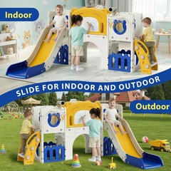 10-in-1 Kid Climber Slide,Toddler Slide Set with Drawing Board & Basketball Hoop