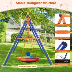 3-in-1 Swing Set 550 lbs with Heavy Duty Metal A-Frame Adjustable for Backyard