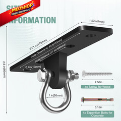 Heavy Bag Hangers Brackets, 4 Holes Ceiling Anchor without Swivel, Black