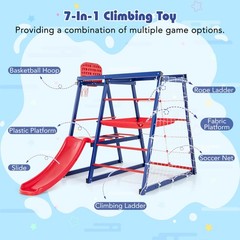 Kids 7-In-1 Indoor Playground w/ Slide Climbing Net Crowling Ladder Rope Ladder