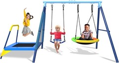 3 in 1 Kids Swing Set JYGOPLA Saucer Trampoline 440lb