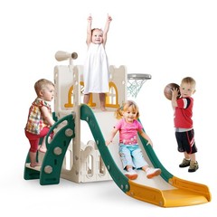 Toddler Slide for Kids with Climber Basketball Hoop, Storage Space, Telescope…