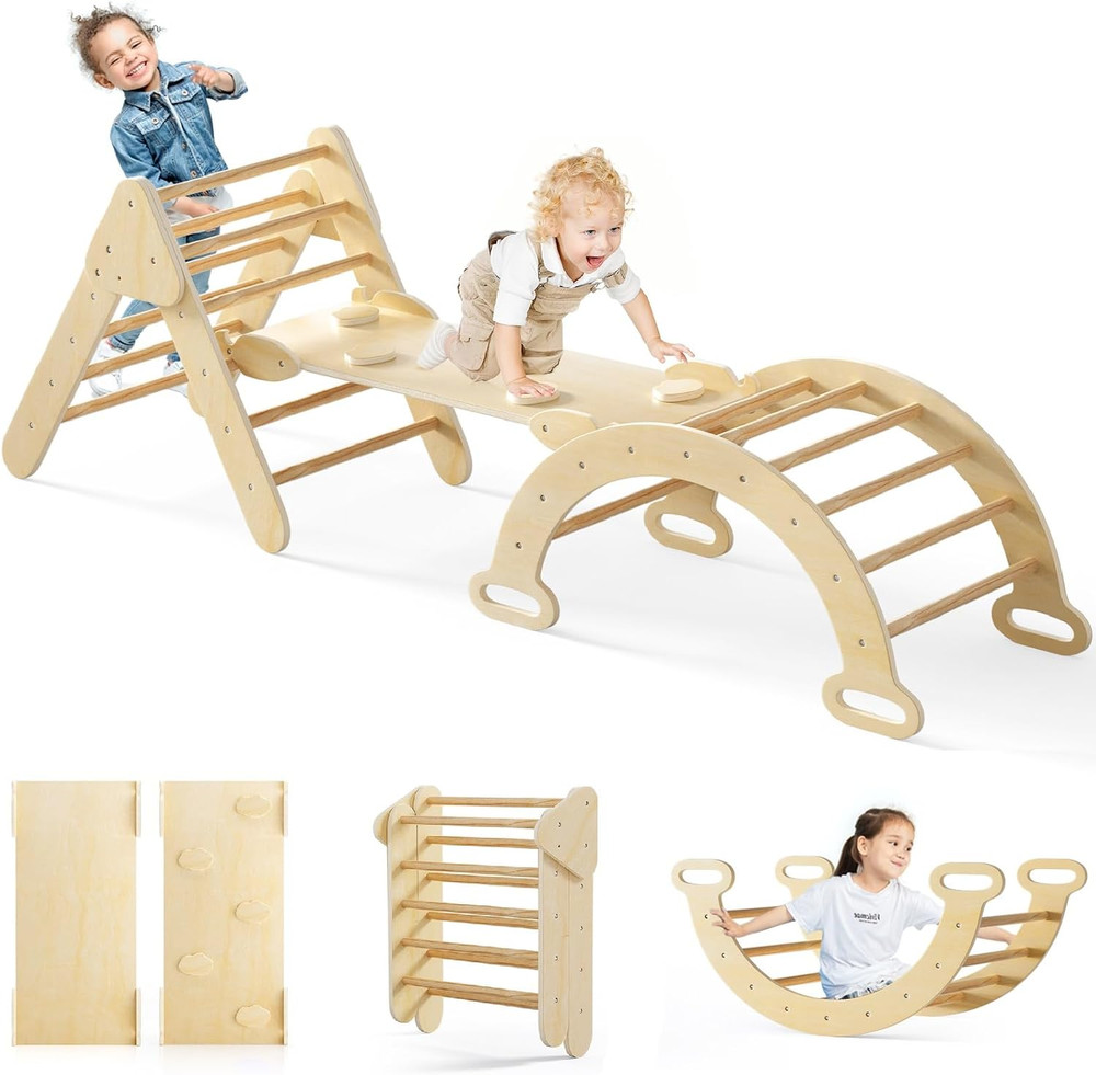 Pikler Triangle Set 7 in 1 Climbing Toys for Toddlers 1-3 inside Foldable Wood M