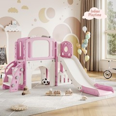 Kids Playground Backyard Set,8-in-1 Toddler Slide Playset with Climber, Baske…