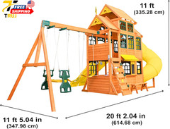 Atlas Point Wooden Outdoor Swing Set/Playset with Kitchen Slides and Glider NEW