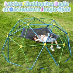 Gardenature 10FT Kids Climbing Dome w/ Hammock Outdoor Metal Jungle Gym Play XL