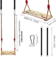 Wooden Swing Seat, Nostalgic Outdoor Wood Swing for Kids Adults, Tree Straps Set
