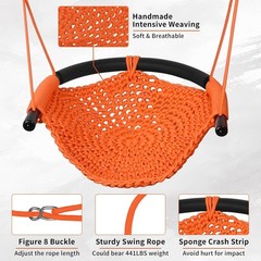 Kids Swing Set Heavy Duty Rope Swing Seat 440LBS Outdoor Indoor Orange