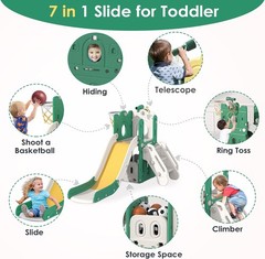 7 in 1 Toddler Slide, L-Shaped Baby Slide for Toddlers Age 1-3 with Basketball H