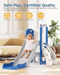 Toddler Slide, 6 in 1 Kids Indoor Slide for Toddlers 1-3, Baby Blue&gray
