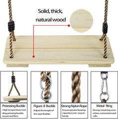 Wooden Swing Seat, Nostalgic Outdoor Wood Swing for Kids , Tree Straps Set Ac…