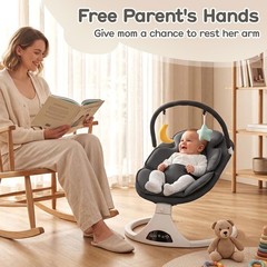 Electric Baby Swing Remote Control 5 Speeds Detachable Seat Black 0-6M