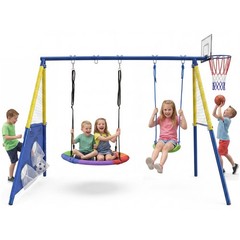 5-in-1 Kids Swing Set with Saucer Swing, Belt Swing, Basketball Hoop for Toddler