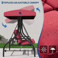 3-Seat Outdoor Porch Swing with Adjustable Canopy, Patio Swing Chair with Stand,