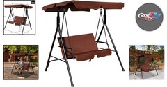 2-Person Steel Frame Outdoor Porch Swing with Cushions & Adjustable Canopy