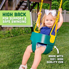 KIDS TODDLERS SWING Outdoor High Back Plastic Coated Chains Green
