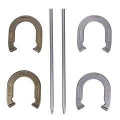 Complete Horseshoe Set – 4 Forged Steel Horseshoes & 2 Stakes – Patriotic Colors