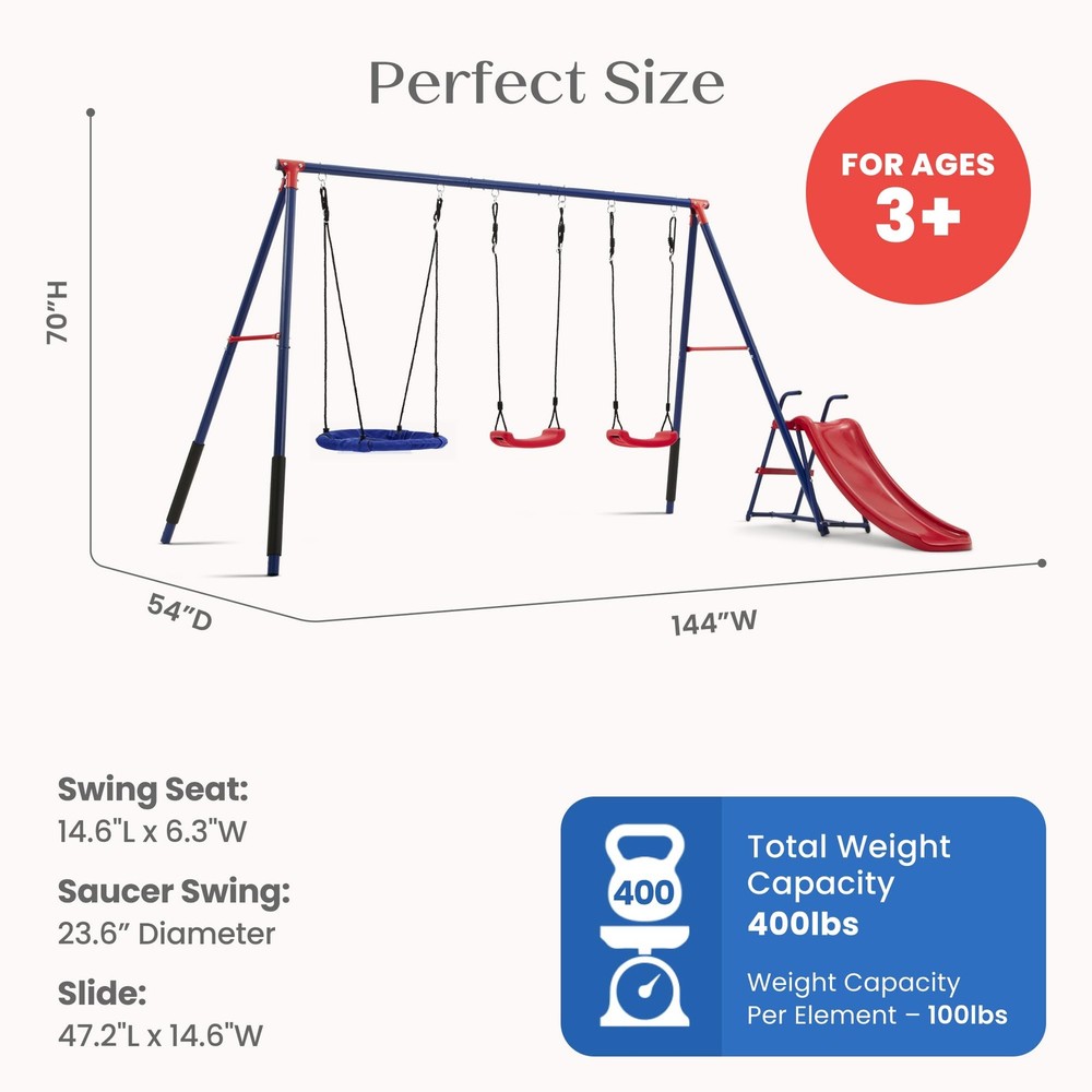 Delta Children FunZone Outdoor Metal 4-Piece Swing Set, 2 Adjustable Swings,