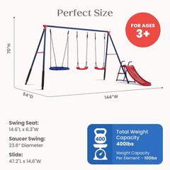 Delta Children FunZone Outdoor Metal 4-Piece Swing Set, 2 Adjustable Swings,