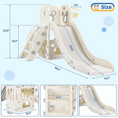 4 in 1 Kids Slide Toddler Climber Playset w/ Basketball Hoop and Store Space