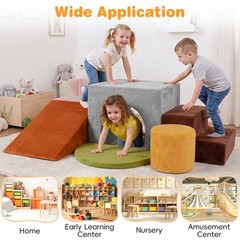 6PCS Foam Climbing Blocks, Velvet Indoor Climb & Crawl Activity Playset for Kids