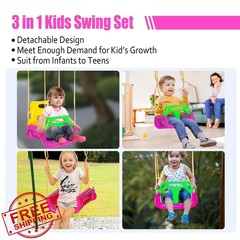 IFOYO Pink 3-in-1 Kids Swing Seat, Detachable High-Back, Indoor/Outdoor
