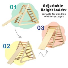 GLACER Wooden Climbing Triangle Ladder with Ramp, 2 in 1 Foldable Toddler Triang