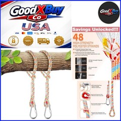 Tree Swing Ropes Set of 2, 3FT to 20FT, Heavy Duty Polyester Rope with Carabi…