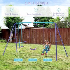 Metal A-Frame Swing Set with Glider 110.25x55x70in for Backyard Use