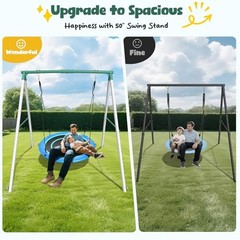 50″ Large Saucer Swing with Stand for Kids and Adults | White, Green and Blue