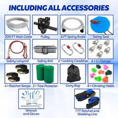 Zip Line Kit for Kids Adults: 200FT up to 400 Lbs – Updated Removable Design Tro