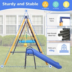 7 in 1 Swing Set for Kids Outdoor A-Frame Heavy-Duty Metal Swing Sets with Slide
