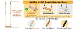 Wooden Quality Tree Swing Seat adjustable rope straps 500lbs load, In/OutDors ✴