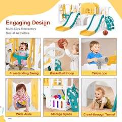 10IN1 Kids Double Slide+Swing Set Toddler Toys Playset Playground Indoor/Outdoor