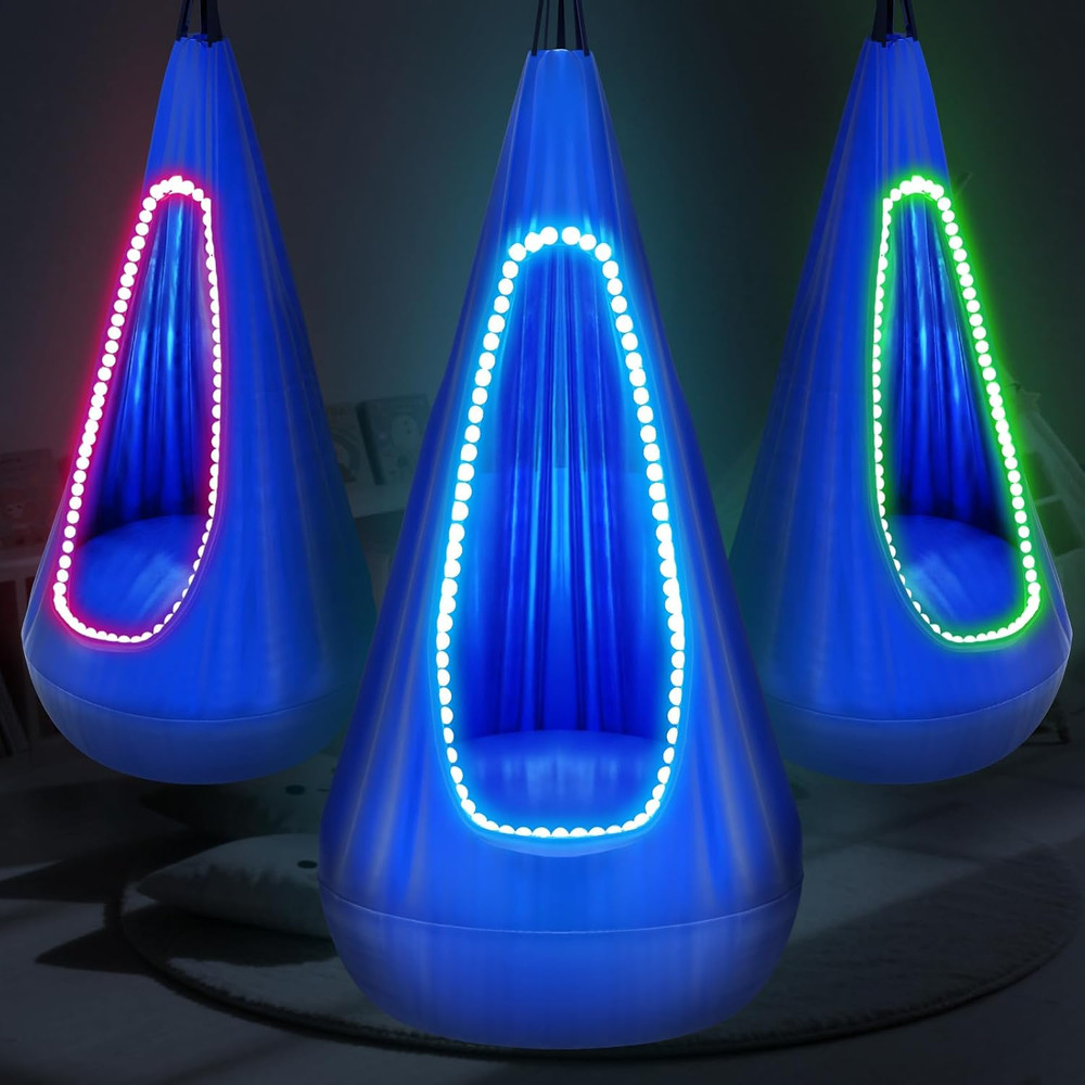 Light Up Kids Pod Swing Seat Max 260Lbs Sensory for with LED Blue