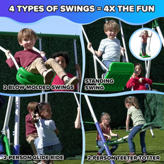 Park Ridge Metal Swing Set for Ages 3-8, 2 Swings, Standing Swing, Roman Glider,