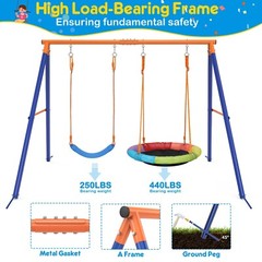 Swing Set with Stand 2 Swings for Kids Heavy Duty Metal A-Frame Outdoor Backyard