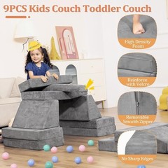9 Piece Kids Play Couch Modular Soft Foam Sofa Climbing Ball Pit Slide Set New
