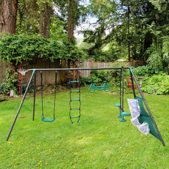 Black-Green 4-Function Swing Set w/ Face-to-Face Seats, 550LB Capacity