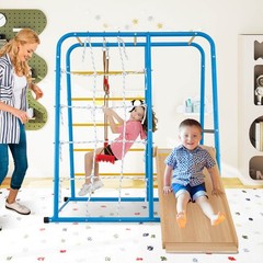 6-in-1 Indoor Jungle Gym with Slide Swing Monkey Bars Climbing Ladder Rope Wall