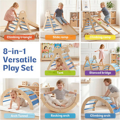 8-In-1 Wooden Climbing Set for Toddlers with Cushion, Foldable Montessori Indoor