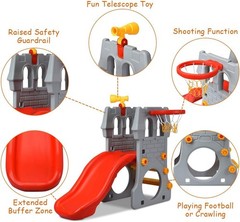 5-in-1 Toddler Slide, Indoor & Outdoor Playground Set with Basketball Hoop, T…