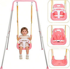 3-in-1 Toddler Swing Set, Foldable Indoor Outdoor Kids Swing, Removable Seat