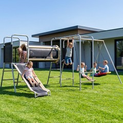 Metal Swing Set Playground Set with 2 Swing, Monkey Bar, Climbing Ladder & Slide
