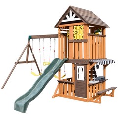 Giant Kid Wood Swing Set Slide,Rock Wall,Toy Kitchen Outdoor Backyard Playground