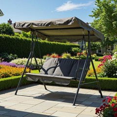 3-Person Outdoor Patio Swing with Adjustable Canopy, Breathable Fabric, 600 lbs