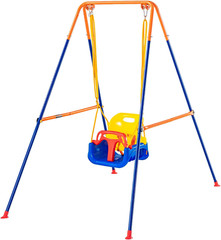3-in-1 Toddler Swing Set, Foldable Metal Stand for Indoor/Outdoor Fun