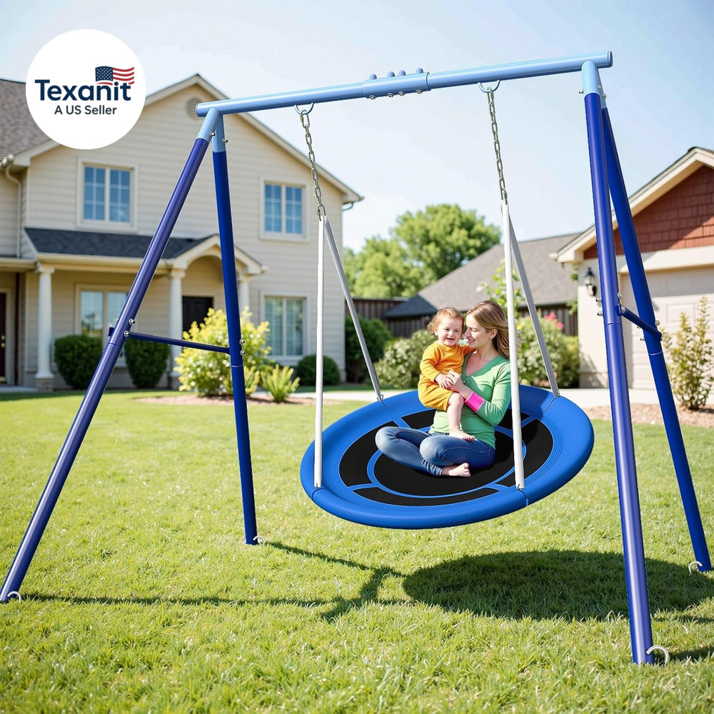 Heavy Duty 500Lbs Saucer Swing Set – Outdoor Metal Frame Playground Equipment fo